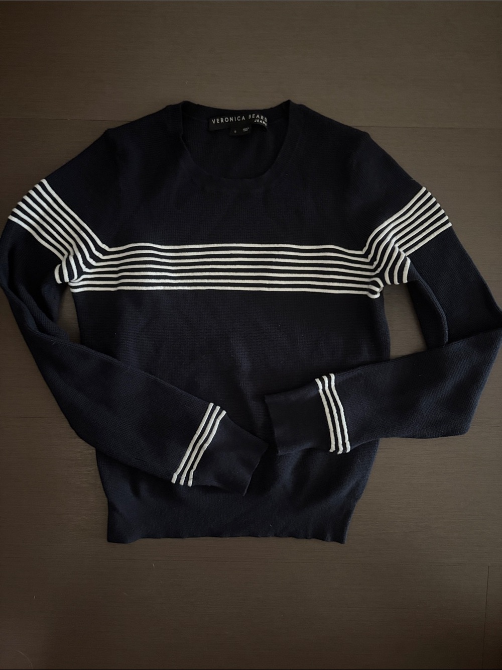 Veronica Beard Navy with White Stripe Crewneck Sweater